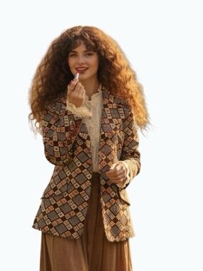 Vintage TanJay Geometric Blazer – Mod Style – Size 14